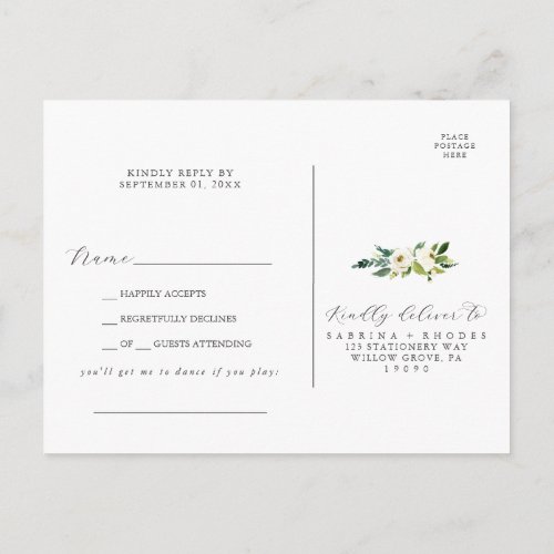 Elegant White Floral Song Request RSVP Postcard