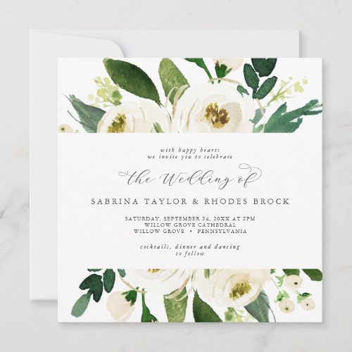 Elegant White Floral Square Wedding Invitation
