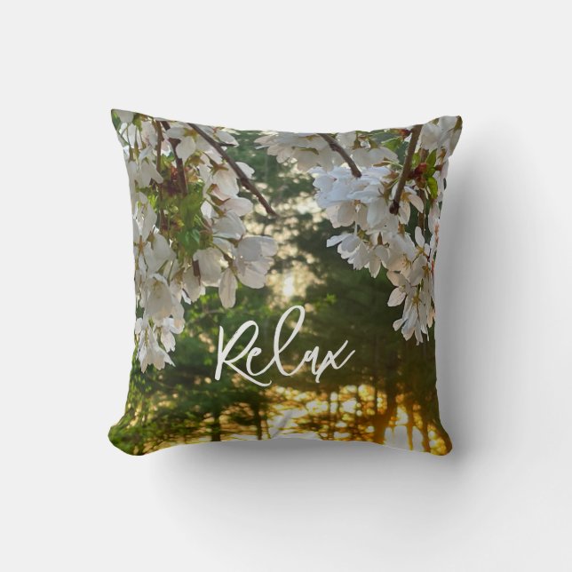 Elegant white floral sunrise sunset throw pillow (Front)