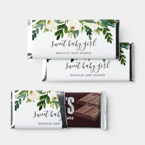 Elegant White Floral Sweet Baby Girl Baby Shower Hershey Bar Favors