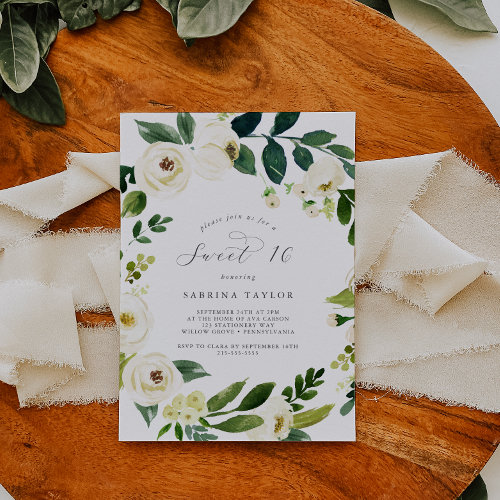 Elegant White Floral Sweet Sixteen Birthday