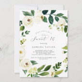 Elegant White Floral Sweet Sixteen Birthday Invitation (Front)