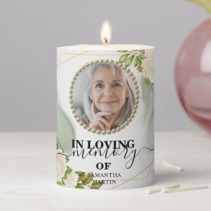 Elegant White Floral Sympathy In loving Memory Pil Pillar Candle