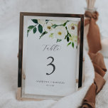Elegant White Floral Table Number<br><div class="desc">This elegant white floral table number is perfect for a classic wedding. The modern vintage design features beautifully romantic ivory and cream watercolor rose and peony flowers with dark green leaves, greenery and botanicals. The card prints on the front and back (double-sided). Items are printed exactly as they appear on...</div>