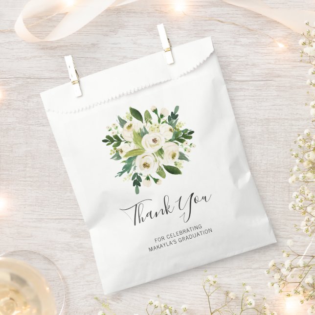 Elegant White Floral Thank You Graduation Favor Bag (Clipped)