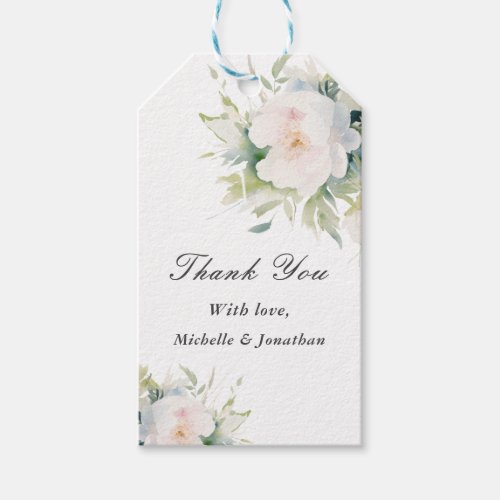 Elegant White Floral Thank You Wedding Bible Verse Gift Tags