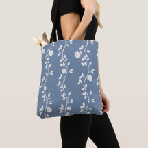 Elegant White Floral Vine Pattern Dusty Blue