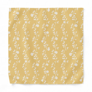 Elegant White Floral Vine Pattern Mustard Yellow Bandana