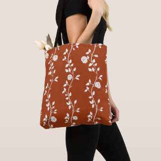 Elegant White Floral Vine Pattern Terracotta Tote Bag