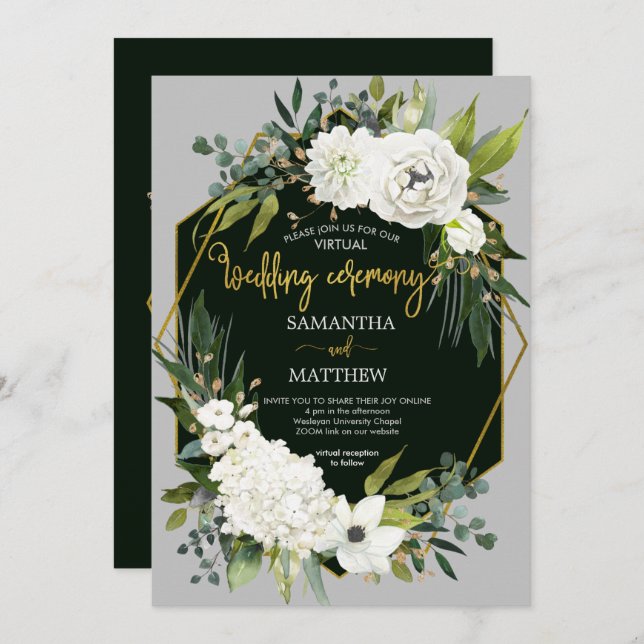 Elegant White Floral Virtual Wedding Invitation (Front/Back)