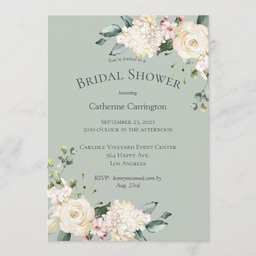 Elegant White Floral Watercolor Bridal Shower  Invitation