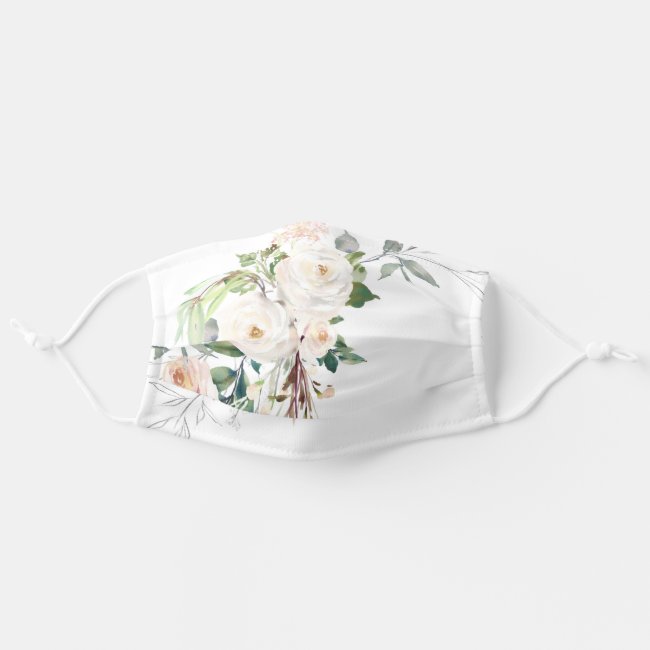 Elegant White Floral Watercolor Pretty Womens Cloth Face Mask