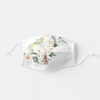 Elegant White Floral Watercolor Pretty Womens Cloth Face Mask