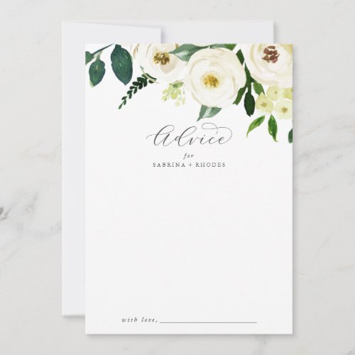Elegant White Floral Wedding Advice Card