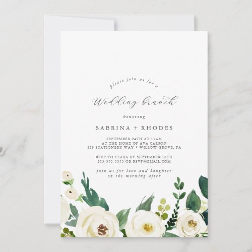 Elegant White Floral Wedding Brunch Invitation