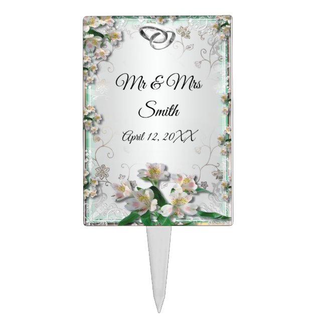 Elegant White Floral Wedding Cake Topper (Front)