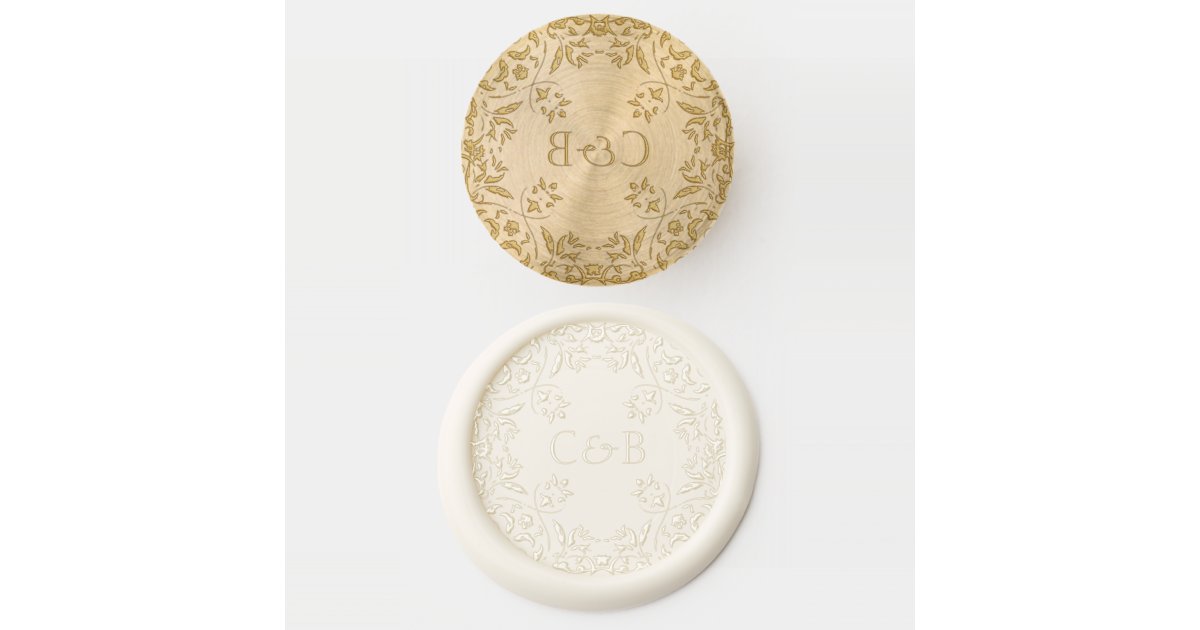 Elegant White Floral Wedding Couple Monogram Wax Seal Stamp | Zazzle
