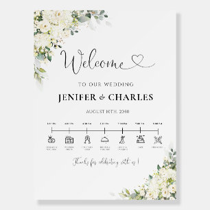 Elegant White Floral Wedding Day Icons Timeline  Foam Board