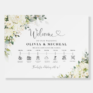 Elegant White Floral Wedding Day Icons Timeline  Foam Board