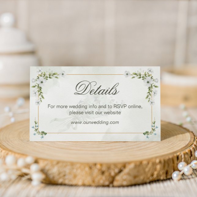 Elegant White Floral Wedding Details Card Greenery (Creator Uploaded)