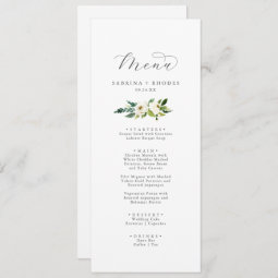 Elegant White Floral Wedding Dinner Menu | Zazzle