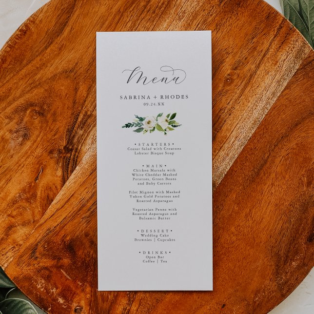 Elegant White Floral Wedding Dinner Menu (Creator Uploaded)