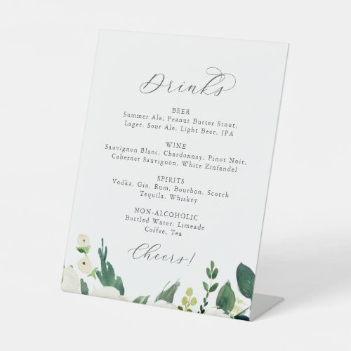 Elegant White Floral Wedding Drinks Menu Sign