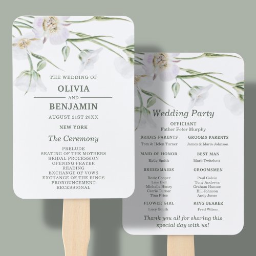 Elegant White Floral  Wedding Fan Program