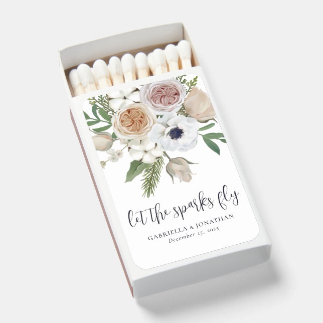 Elegant  White Floral Wedding Favor Matchboxes (Front Open)