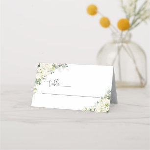 Elegant White Floral Wedding Folded Place Card