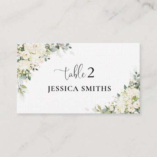 Elegant White Floral Wedding Folded Place Card