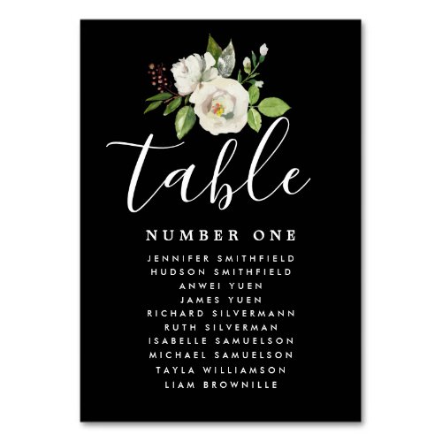 Elegant White Floral Wedding Guest Seating Chart Table Number