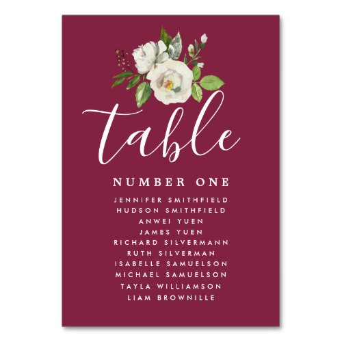 Elegant White Floral Wedding Guest Seating Chart Table Number