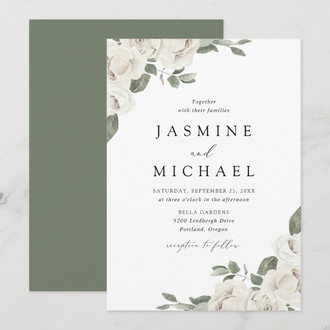Elegant White Floral Wedding Invitation (Front/Back)