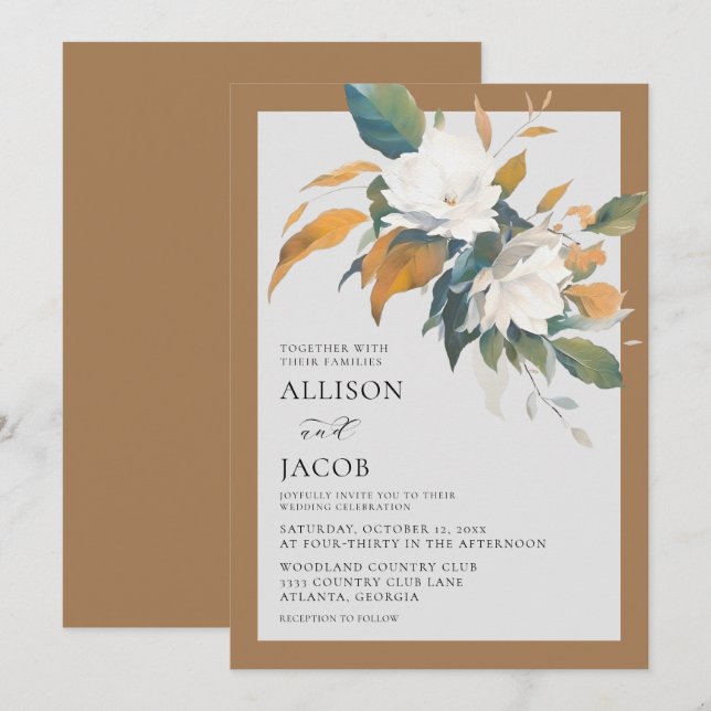 Elegant White Floral Wedding Invitation (Front/Back)