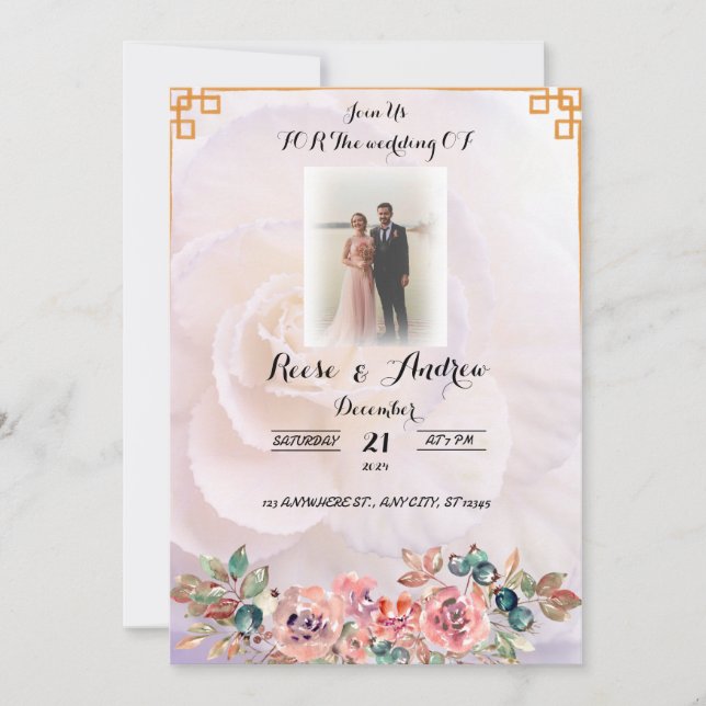 Elegant White Floral Wedding Invitation (Front)