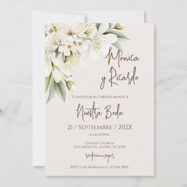 Elegant White Floral Wedding Invitation (Front)