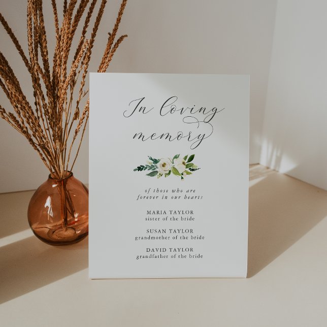 Elegant White Floral Wedding Memorial Pedestal Sign (Creator Uploaded)