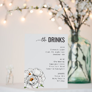 Elegant White Floral Wedding Menu Foam Board