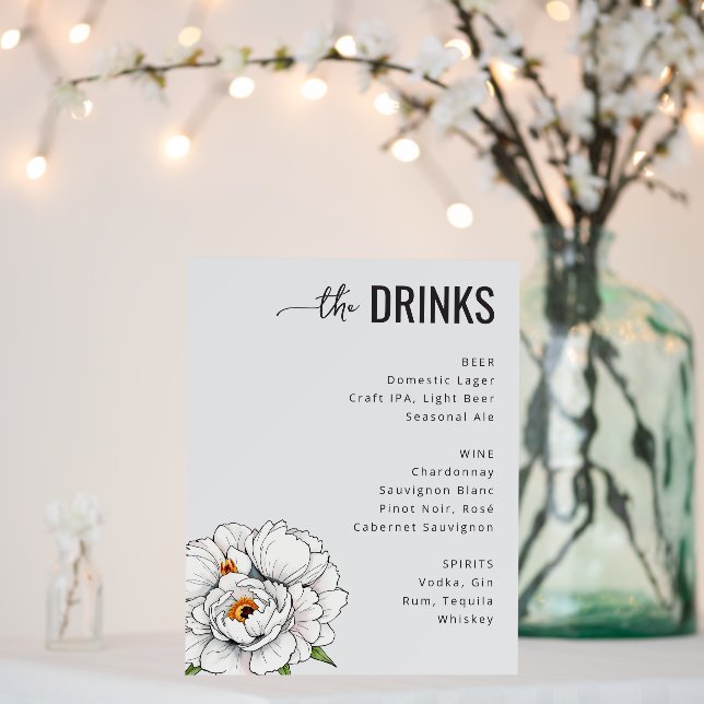 Elegant White Floral Wedding Menu Foam Board (In Situ (Wedding))