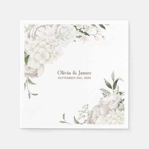Elegant White Floral Wedding Napkins