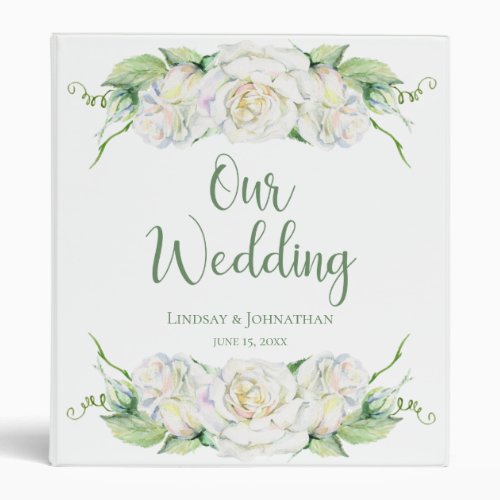 Elegant White Floral Wedding Photo Album 3 Ring Binder