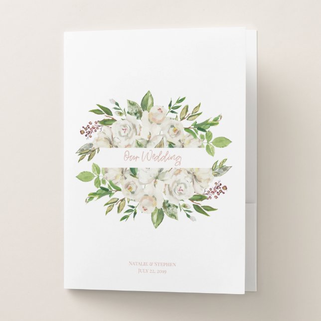 Elegant White Floral Wedding Planning Pocket Folder (Front)