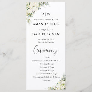 Elegant White Floral Wedding Program