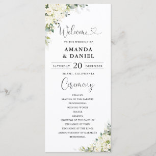 Elegant White Floral Wedding Program