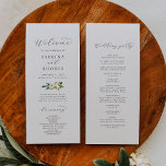 Elegant White Floral Wedding Program<br><div class="desc">This elegant white floral wedding program is perfect for a classic wedding. The modern vintage design features beautifully romantic ivory and cream watercolor rose and peony flowers with dark green leaves, greenery and botanicals. Include the name of the bride and groom, the wedding date and location, thank you message, order...</div>