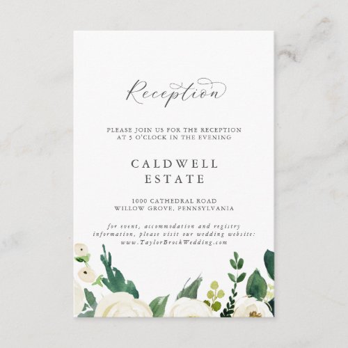 Elegant White Floral Wedding Reception Enclosure Card