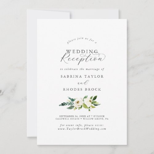 Elegant White Floral Wedding Reception Invitation