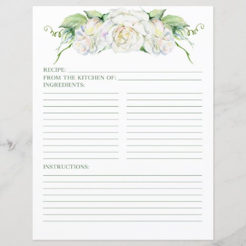 Elegant White Floral Wedding Recipe Page