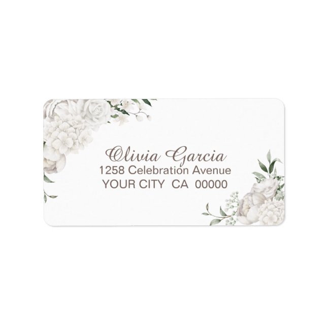 Elegant White Floral Wedding Return Address Label (Front)